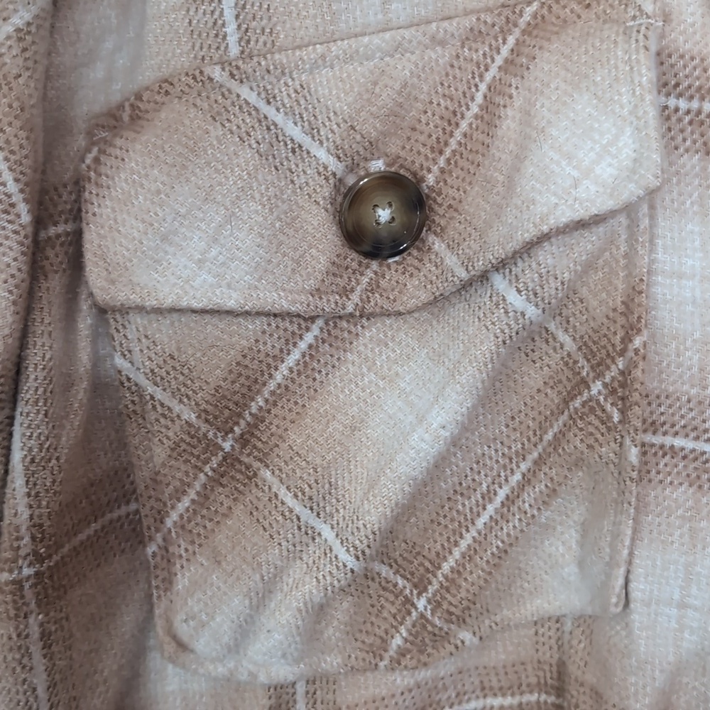 Time and Tru Beige White Flannel Button Front Shacket Size XXL - Picture 3 of 6